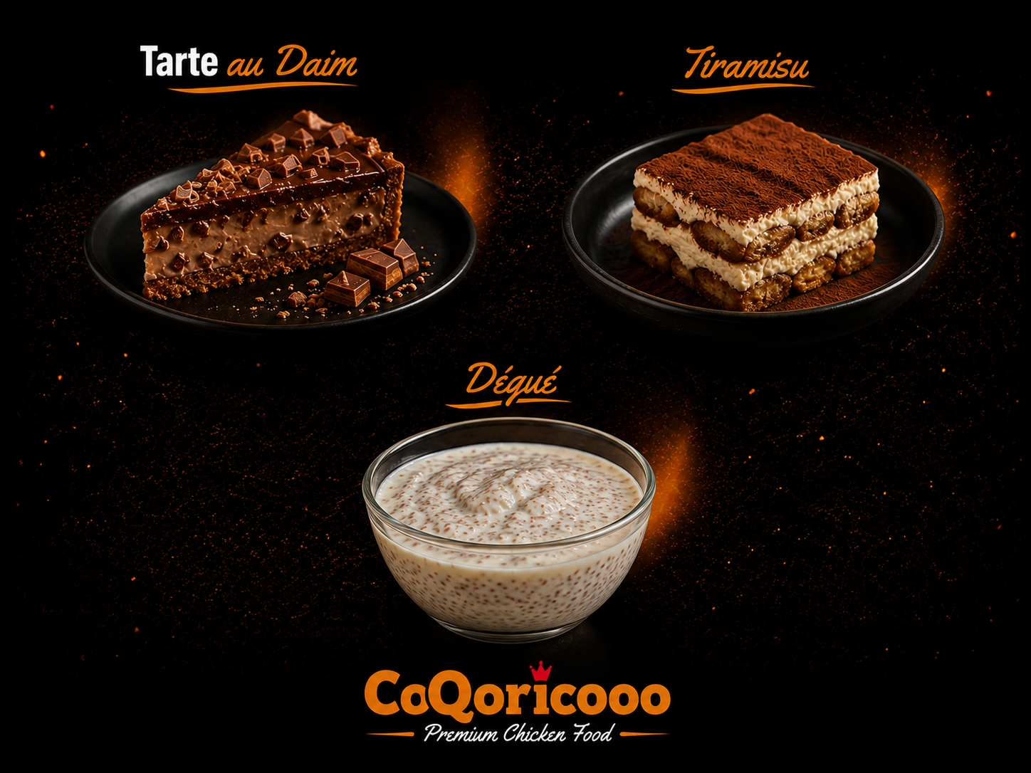 Tarte au Daim, tiramisu et dégué servis chez coQoricooo