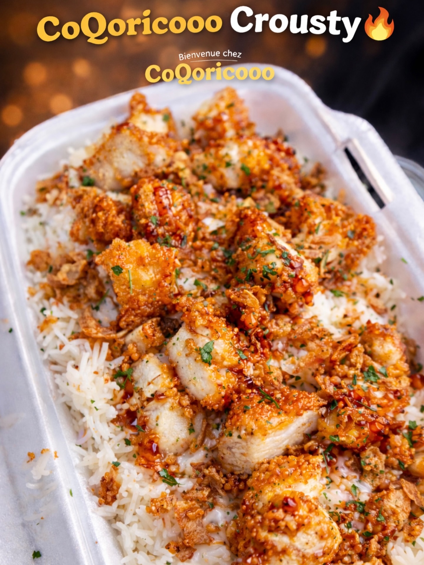 coQoricooo Tasty : poulet pané croustillant servi sur du riz